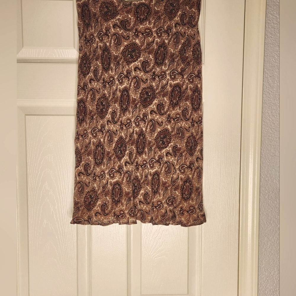 Michael Kors 10 Paisley Print Brown  100%SILK Lined RuffledHem Women Midi Skirt